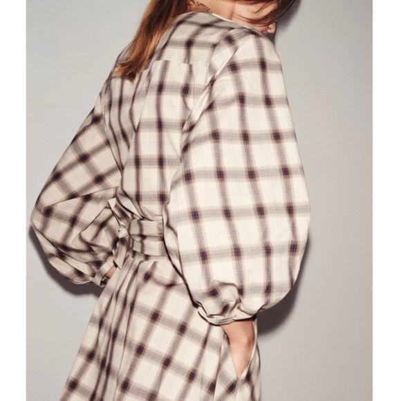 Zara Oversized Cotton Plaid Shirt Dress With Belt Tie ZW Collection Long Sleeves - Picture 2 of 12